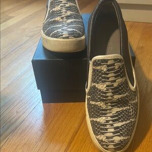 Chic Black and White Patterned Slip-On Sneakers